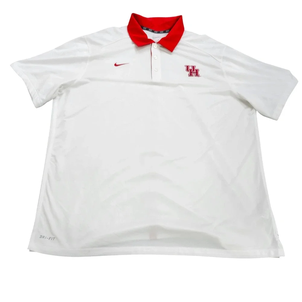 Nike Houston Cougars Polo Shirt Mens XL White Red Dri-FIT NCAA Sideline Golf